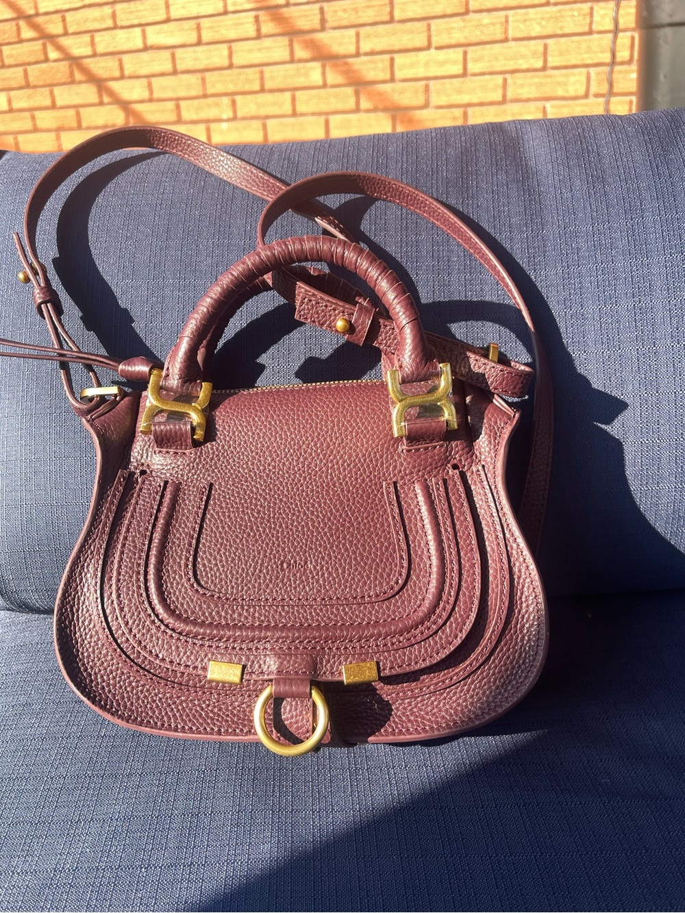 Marcie MINI Leather Saddle Bag in Burgundy - crossbody